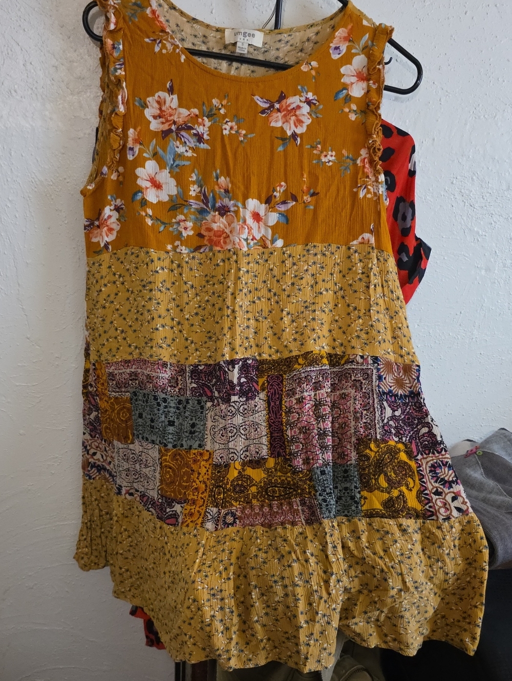 Umgee Mustard Yellow Floral Sleeveless Dress